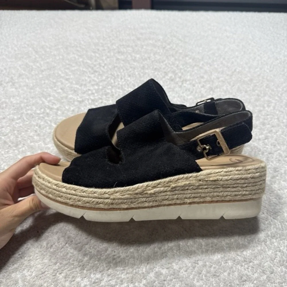 Dr Scholls Womens Oh Hey Wedge Comfort Espadrille Sandals Black Platform Sz 8.5M